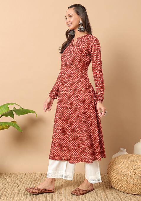 Maroon Abstract Print Cotton Kurta