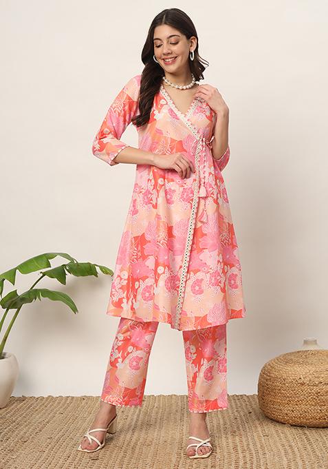 Pink Abstract Print Cotton Kurta Set