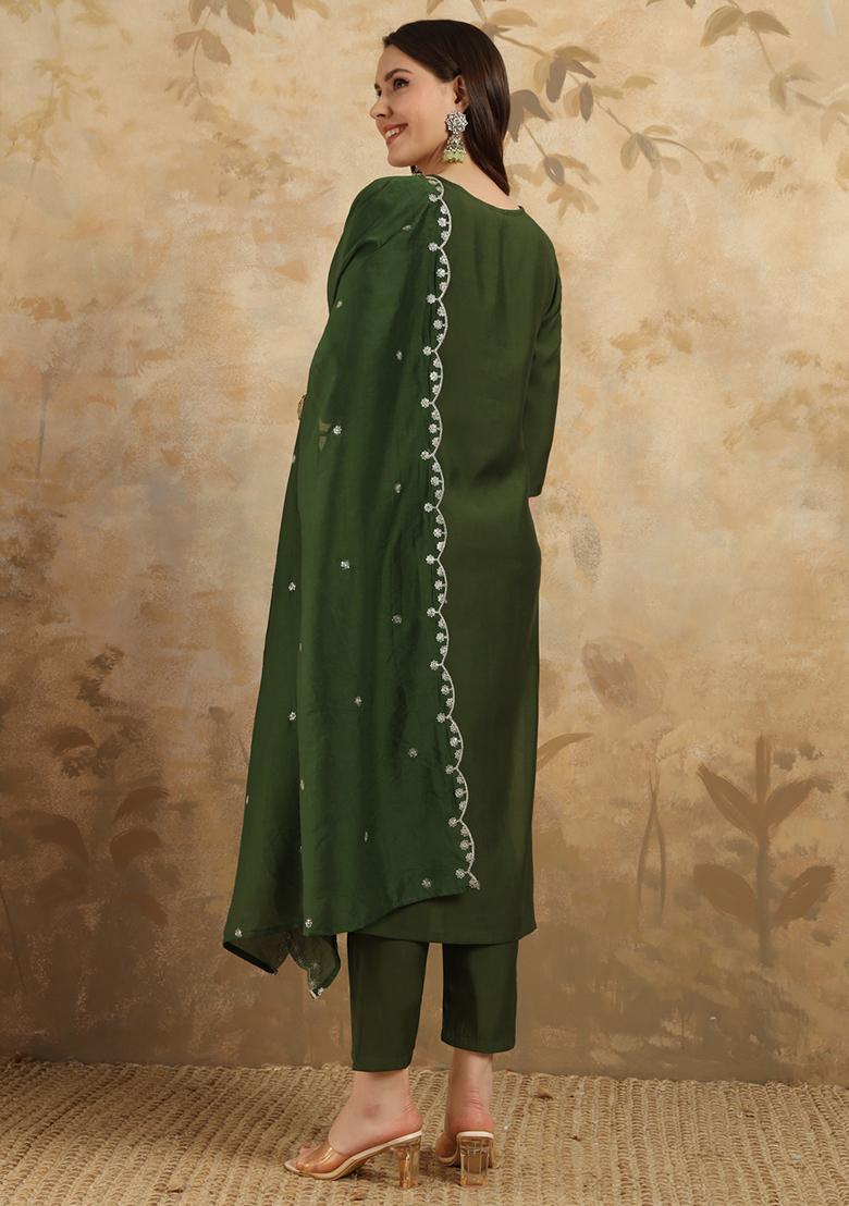 Green Resham Embroidered Chanderi Kurta Set