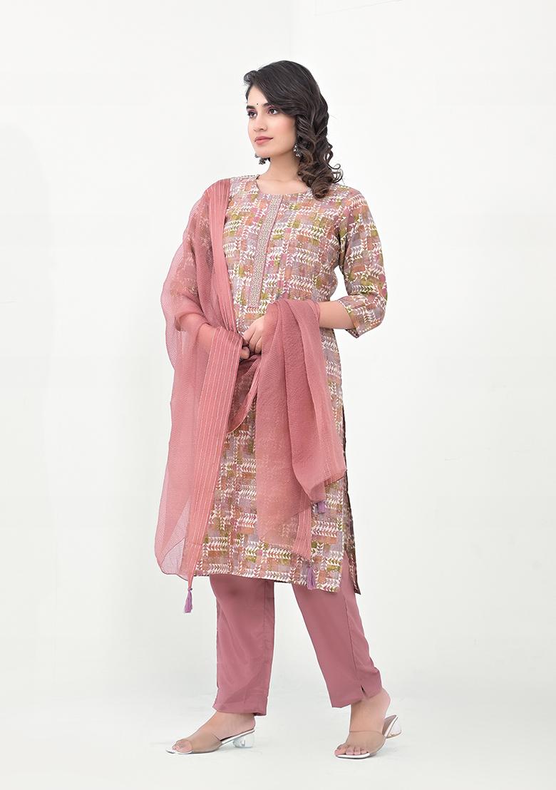 Pink Abstract Print Cotton Kurta Set