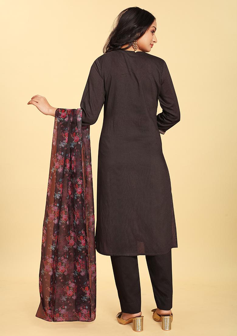 Black Abstract Print Silk Kurta Set