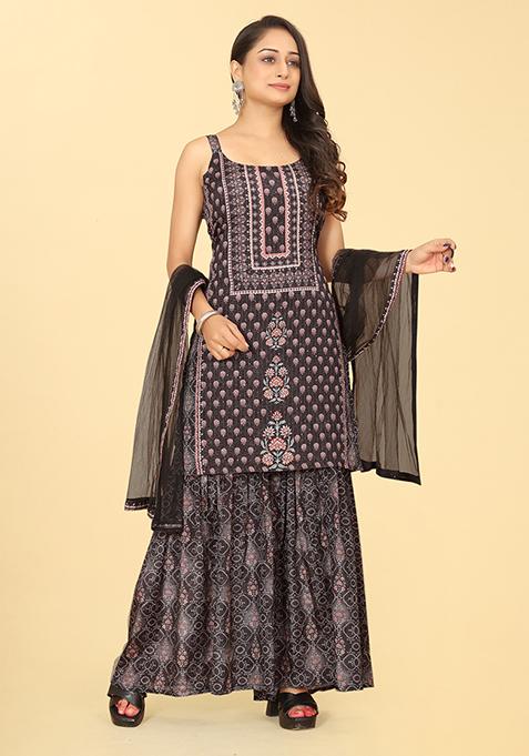 Black Abstract Print Viscose Kurta Set