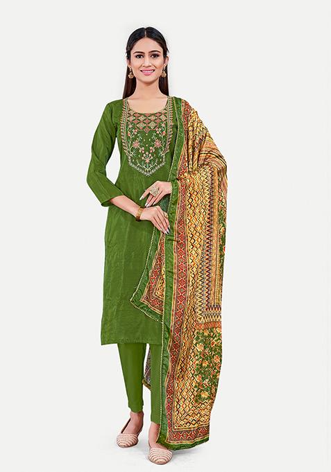 Green Resham Embroidered Silk Kurta Set