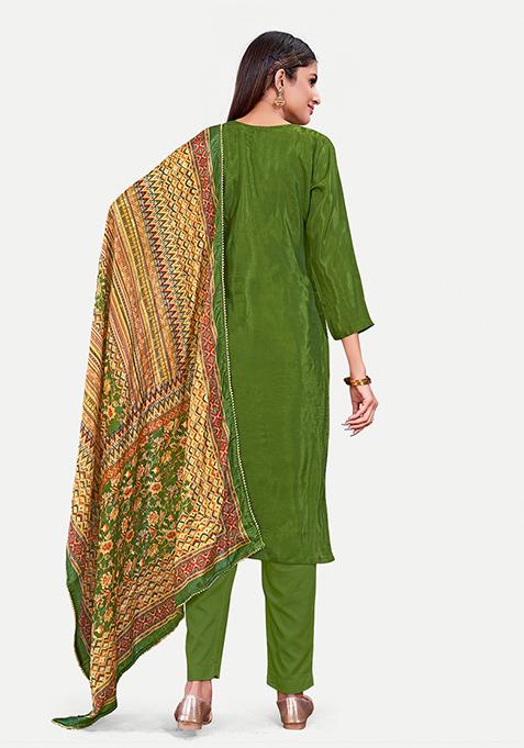 Green Resham Embroidered Silk Kurta Set