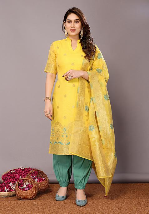 Yellow Zari Woven Chanderi Kurta Set