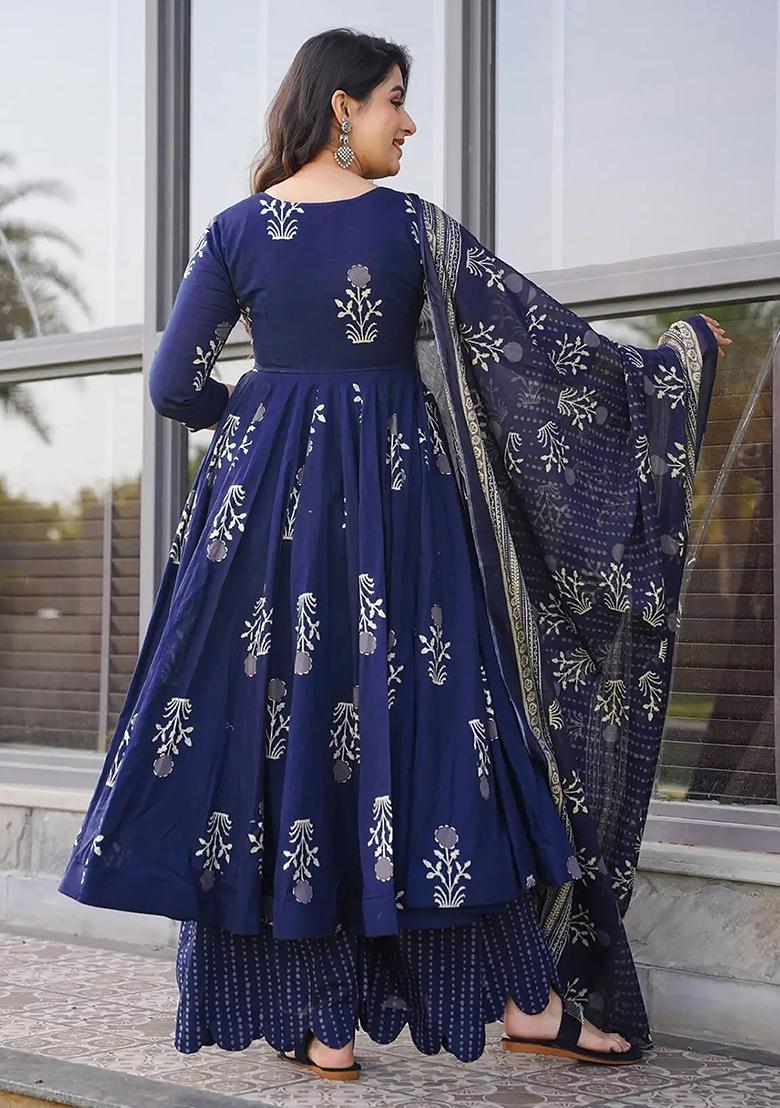 Blue Abstract Print Art Silk Kurta Set