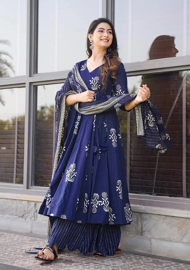 Blue Abstract Print Art Silk Kurta Set