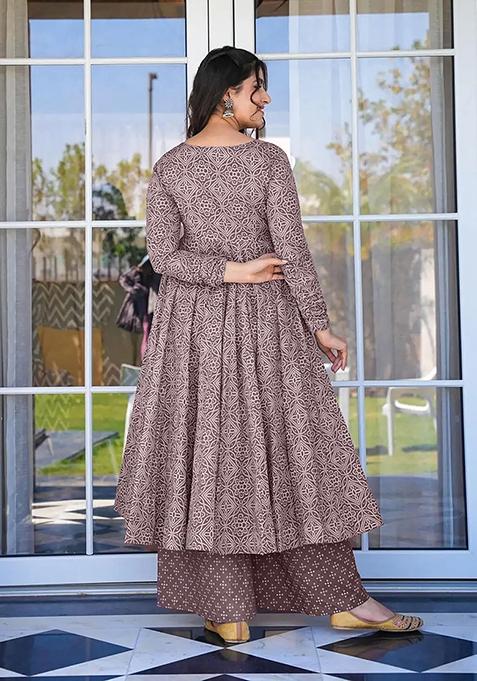 Purple Abstract Print Art Silk Kurta Set