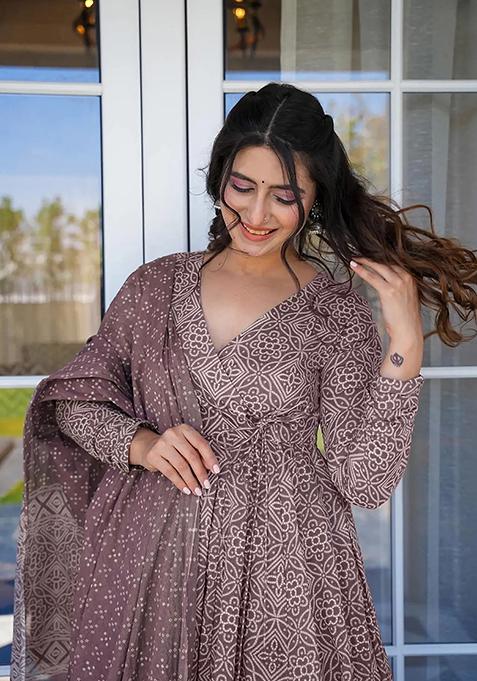 Purple Abstract Print Art Silk Kurta Set