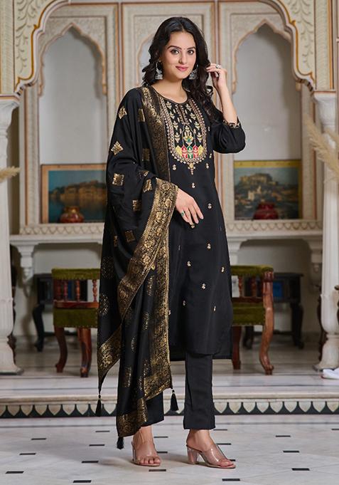 Black Zari Woven Chanderi Kurta Set