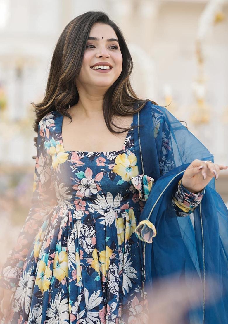 Blue Abstract Print Cotton Kurta Set - Indya