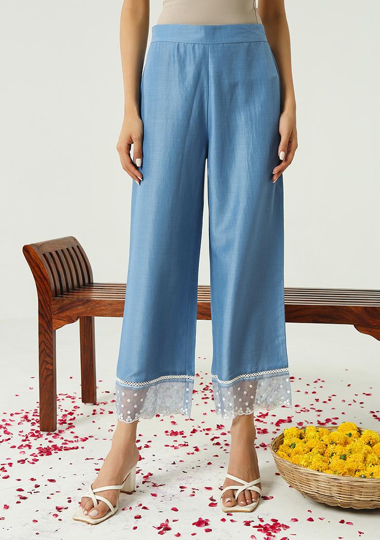 Blue Resham Embroidered Art Silk Kurta Set