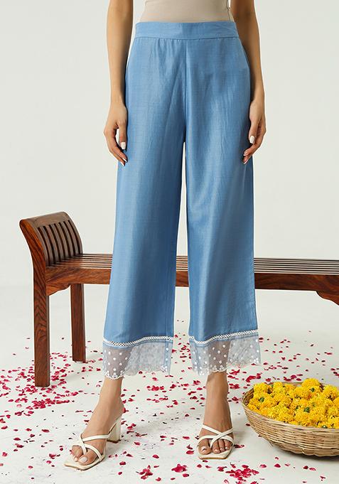 Blue Resham Embroidered Art Silk Kurta Set