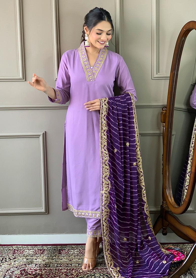Purple Abstract Print Silk Kurta Set