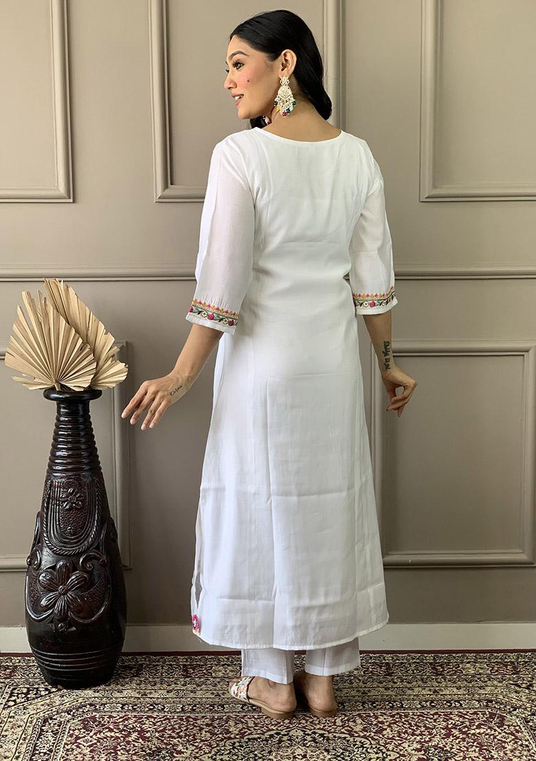 Off White Abstract Print Chanderi Kurta Set