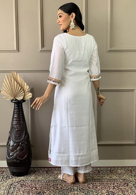 Off White Abstract Print Chanderi Kurta Set