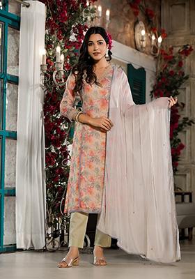 Multicolour Abstract Print Art Silk Kurta Set