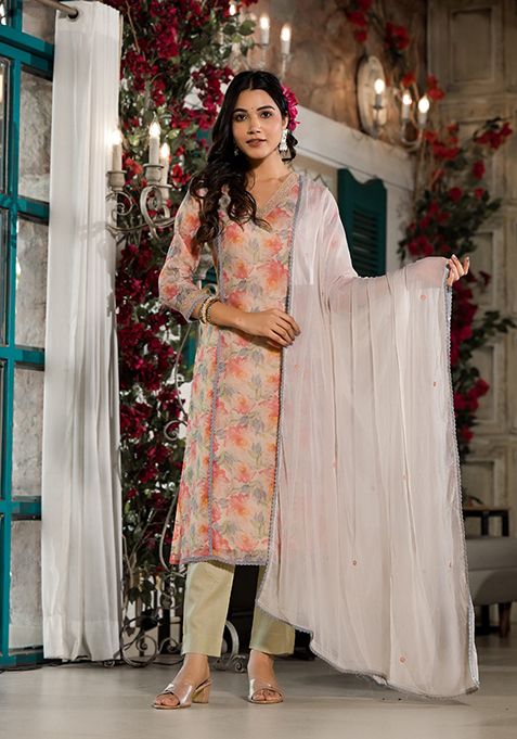 Multicolour Abstract Print Art Silk Kurta Set