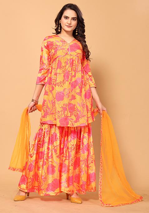 Mustard Sequin Work Viscose Kurta Set