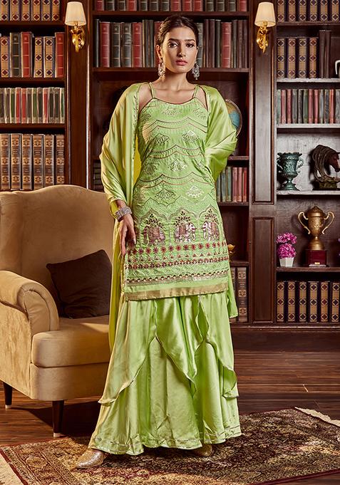 Olive Abstract Print Cotton Kurta Set