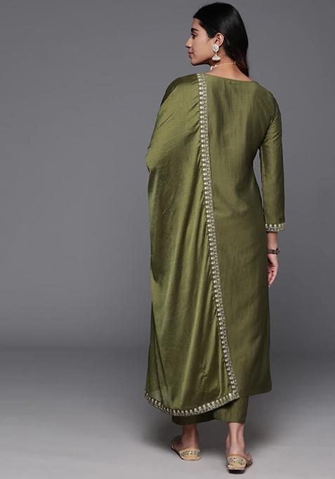 Green Resham Embroidered Chanderi Kurta Set