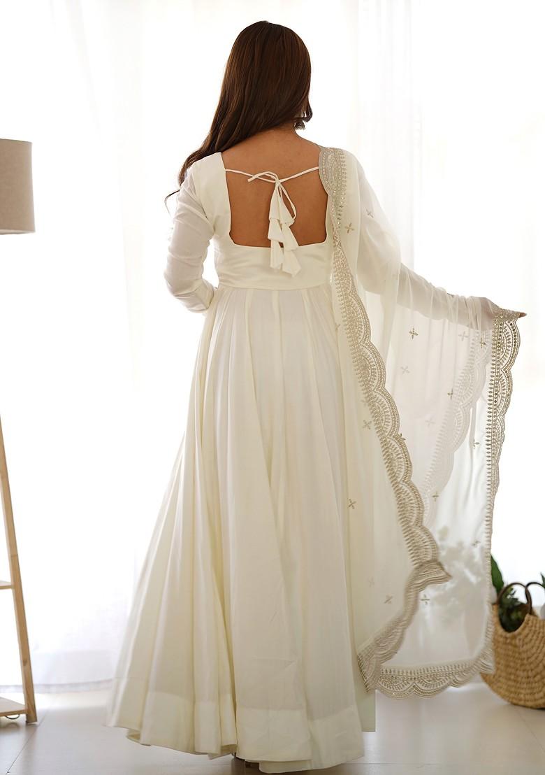 White Solid Roman Silk Chanderi Kurta Set