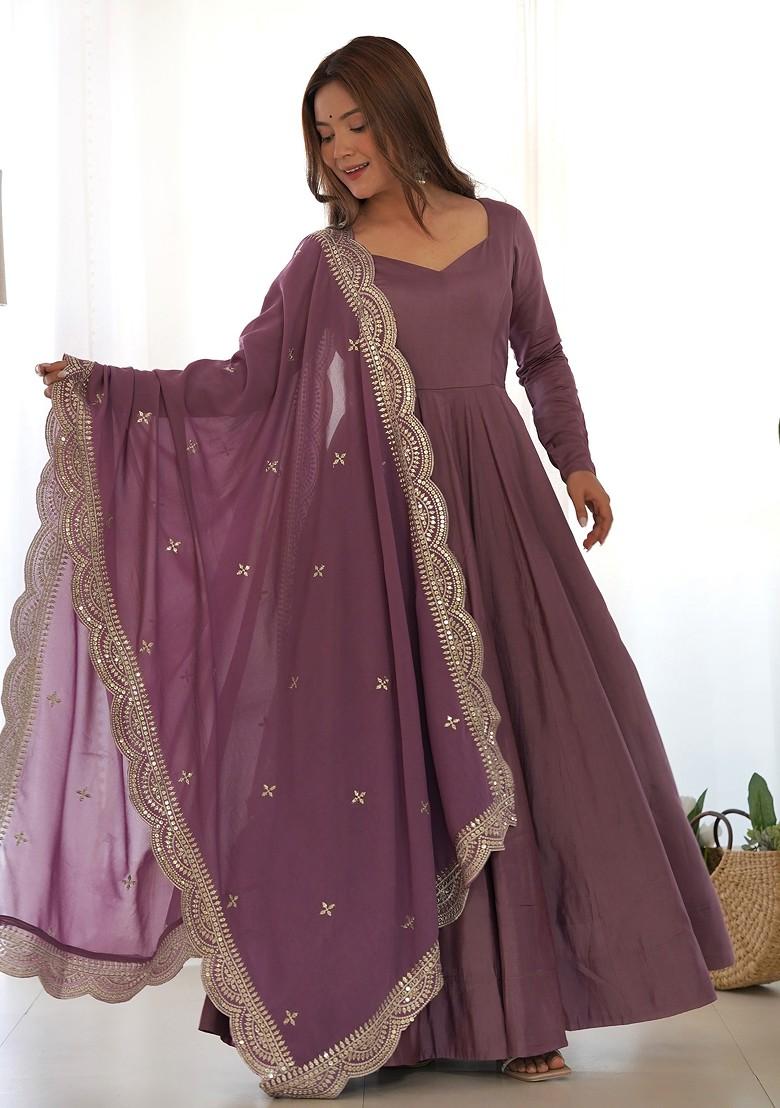 Mauve Solid Roman Silk Chanderi Kurta Set
