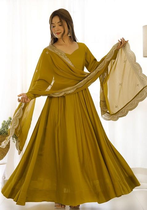 Mustard Solid Roman Silk Chanderi Kurta Set