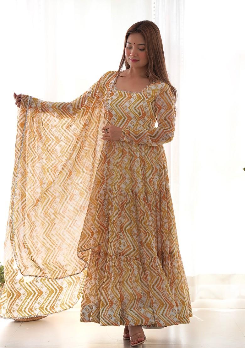 Yellow Digital Print Faux Georgette Kurta Set