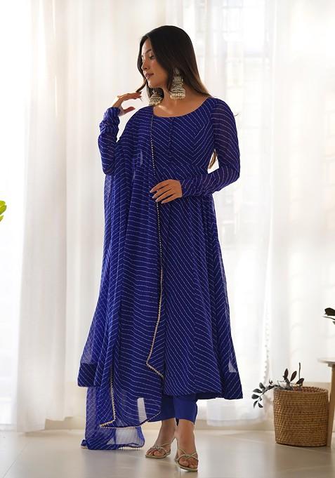 Royal Blue Printed Faux Georgette Kurta Set