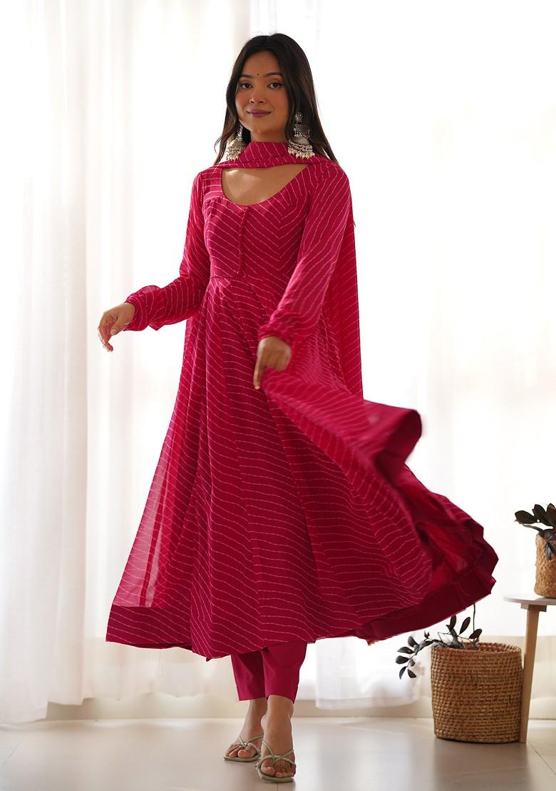 Rani Pink Printed Faux Georgette Kurta Set