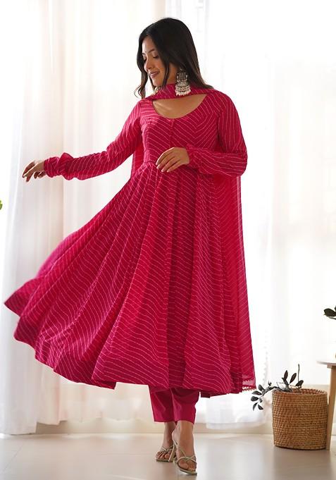 Rani Pink Printed Faux Georgette Kurta Set