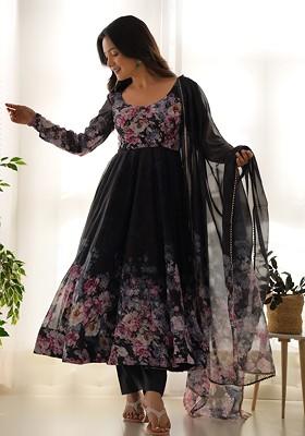 Black Digital Print Organza Silk Kurta Set