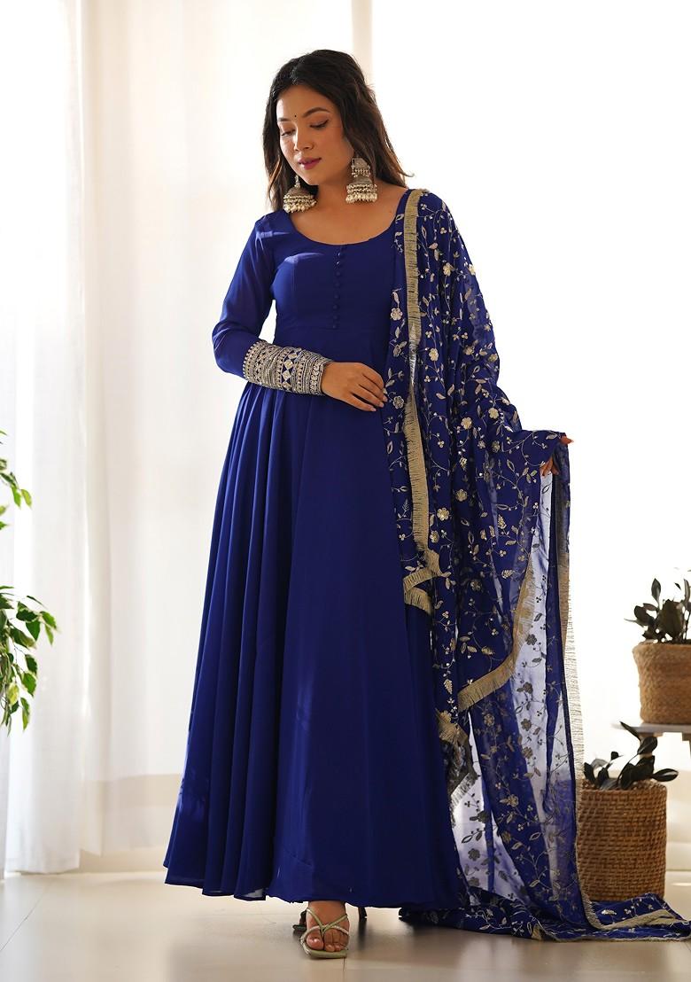 Royal Blue Solid Faux Georgette Kurta Set