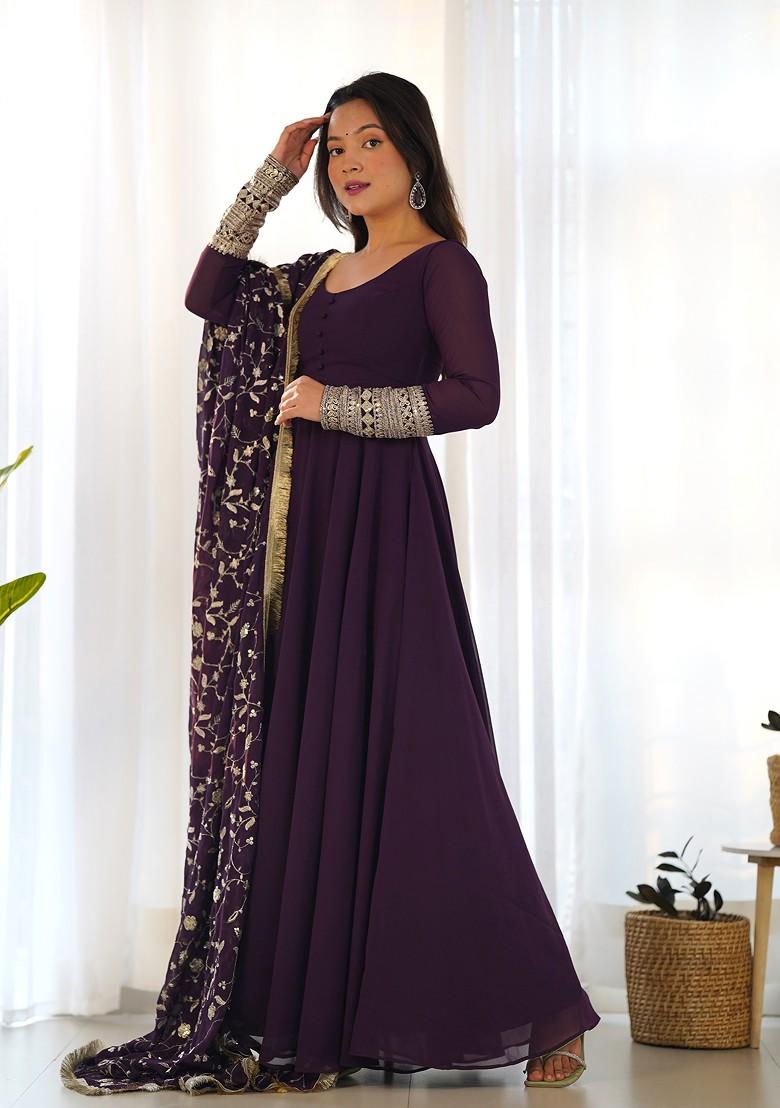 Wine Solid Faux Georgette Kurta Set