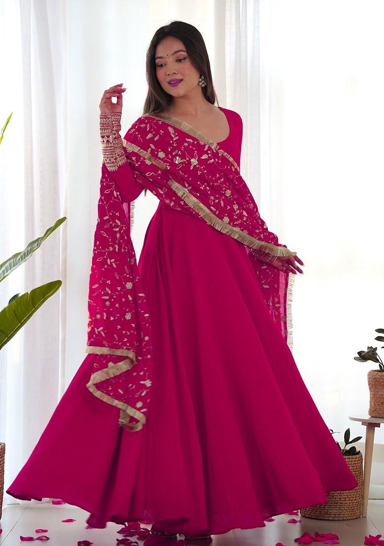 Rani Pink Solid Faux Georgette Kurta Set