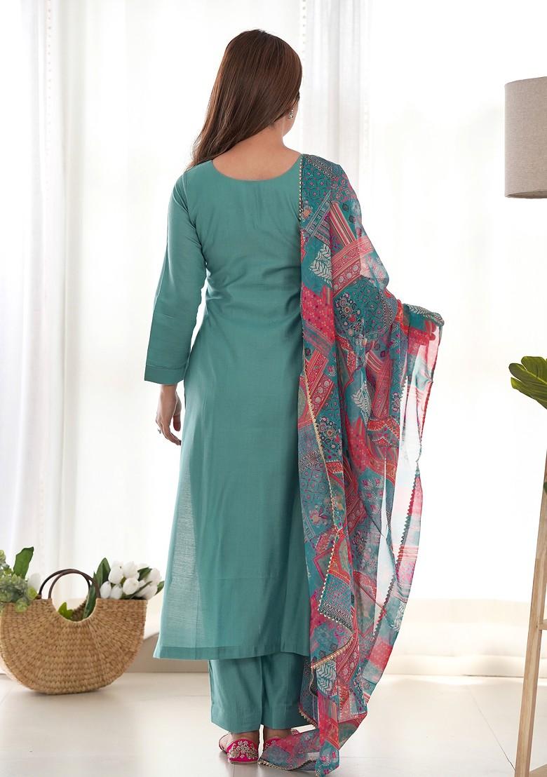 Sea Green Solid Pure Viscose Kurta Set