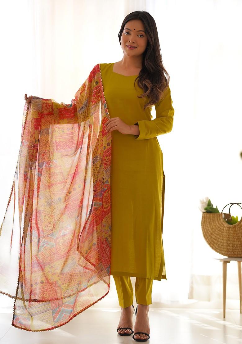 Mustard Solid Pure Viscose Kurta Set
