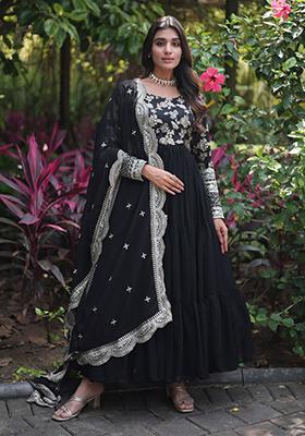 Black Sequin Embroidered Faux Blooming Gown With Dupatta