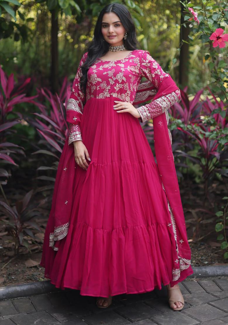 Pink Sequin Embroidered Faux Blooming Gown With Dupatta