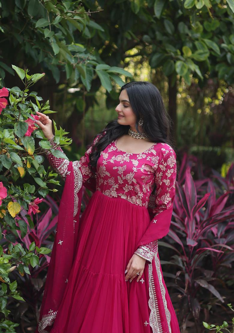 Pink Sequin Embroidered Faux Blooming Gown With Dupatta