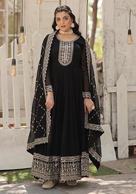 Black Sequin Embroidered Faux Blooming Gown With Dupatta