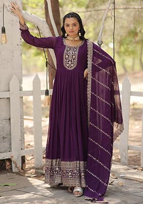 Purple Sequin Embroidered Faux Blooming Gown With Dupatta