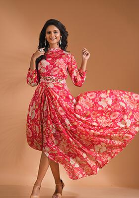 Green Embroidered Pure Chiffon Anarkali Gown With Belt