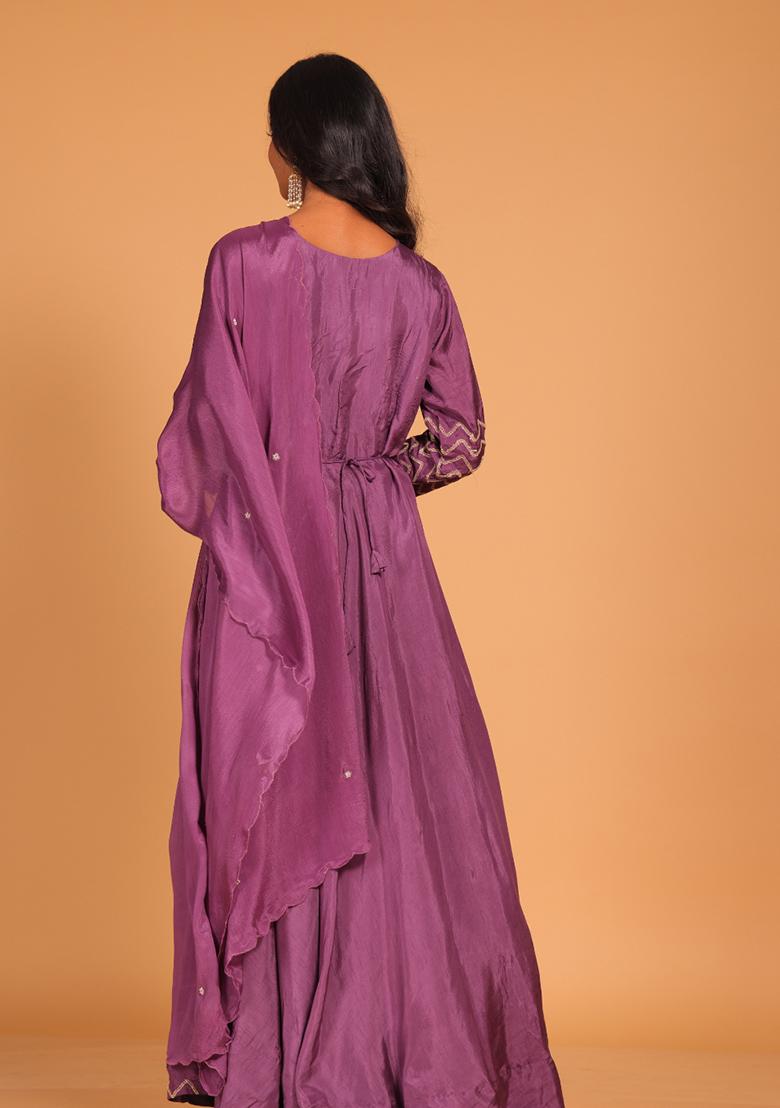 Multicolour Embroidered Pure Silk Anarkali Gown Set