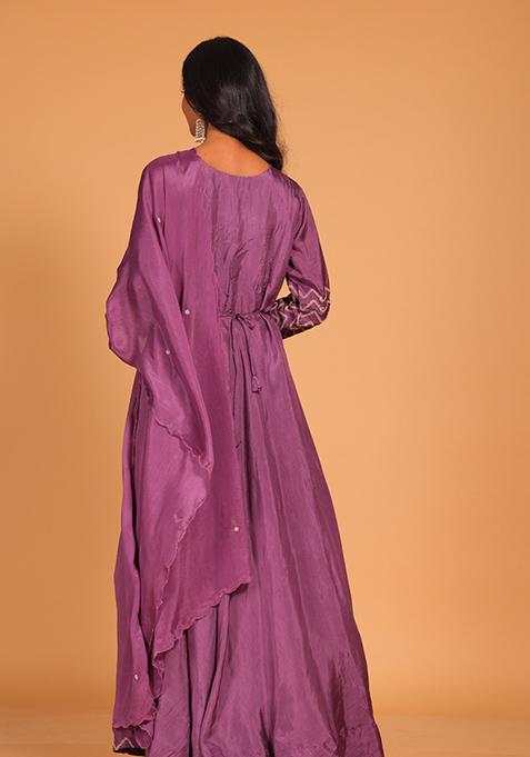 Multicolour Embroidered Pure Silk Anarkali Gown Set