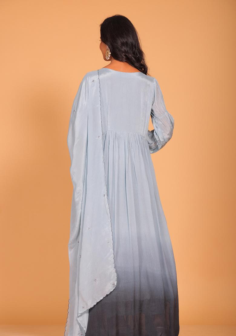 Multicolour Embroidered Pure Silk Anarkali Gown Set