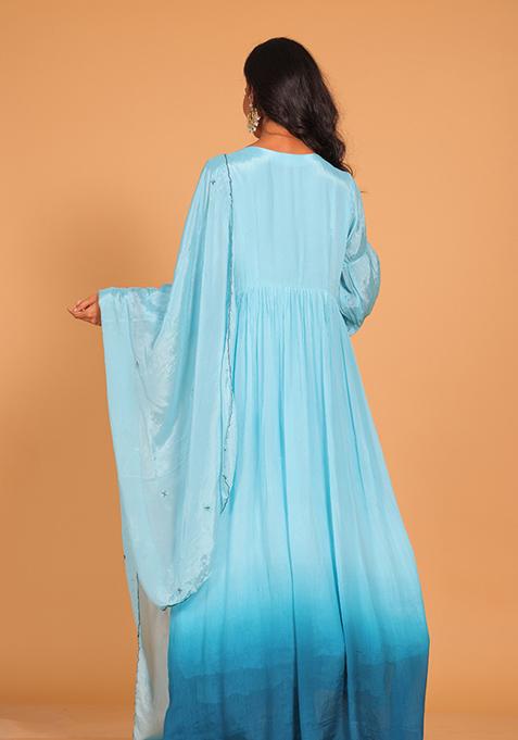 Multicolour Embroidered Pure Silk Anarkali Gown Set