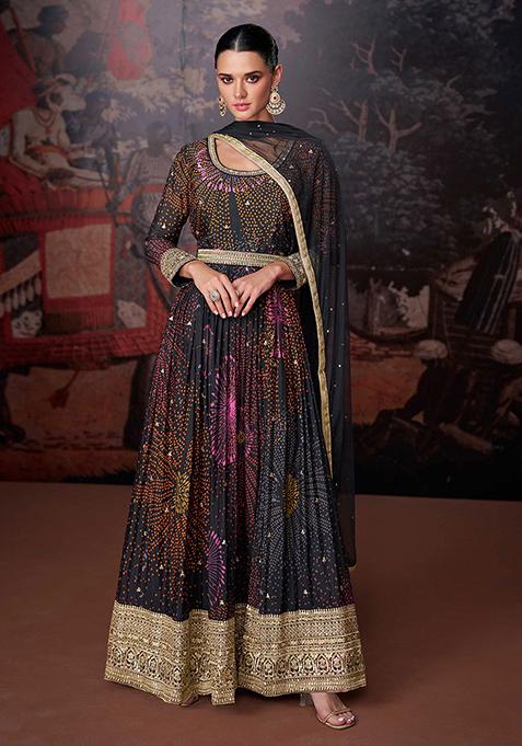 Black Embroidered Georgette Kurta Set
