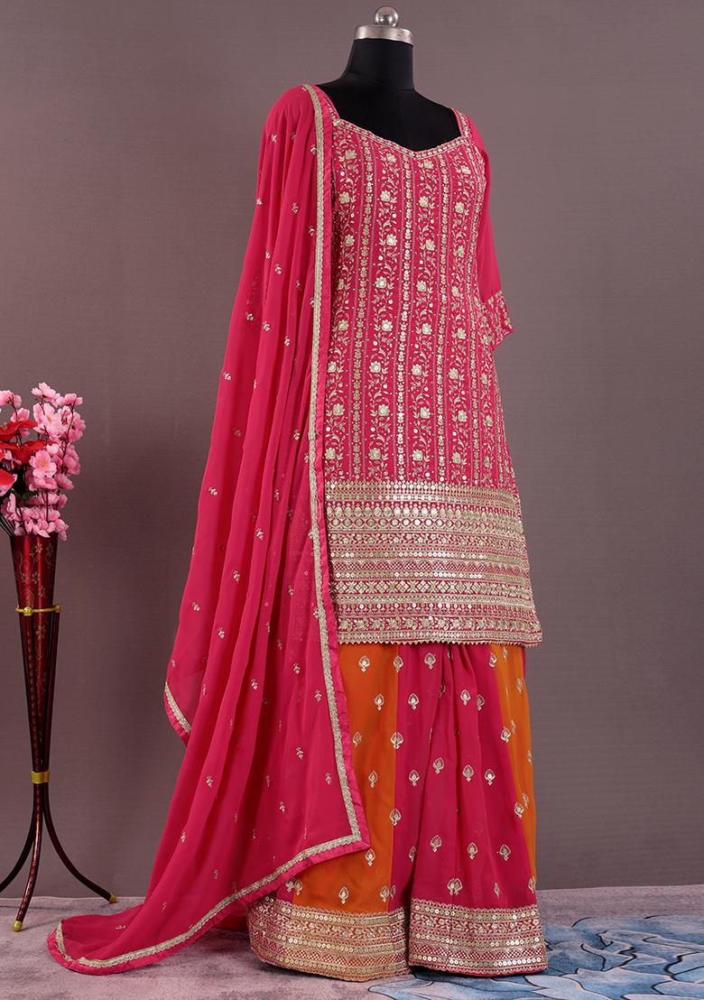 Pink Embroidered Georgette Kurta Set
